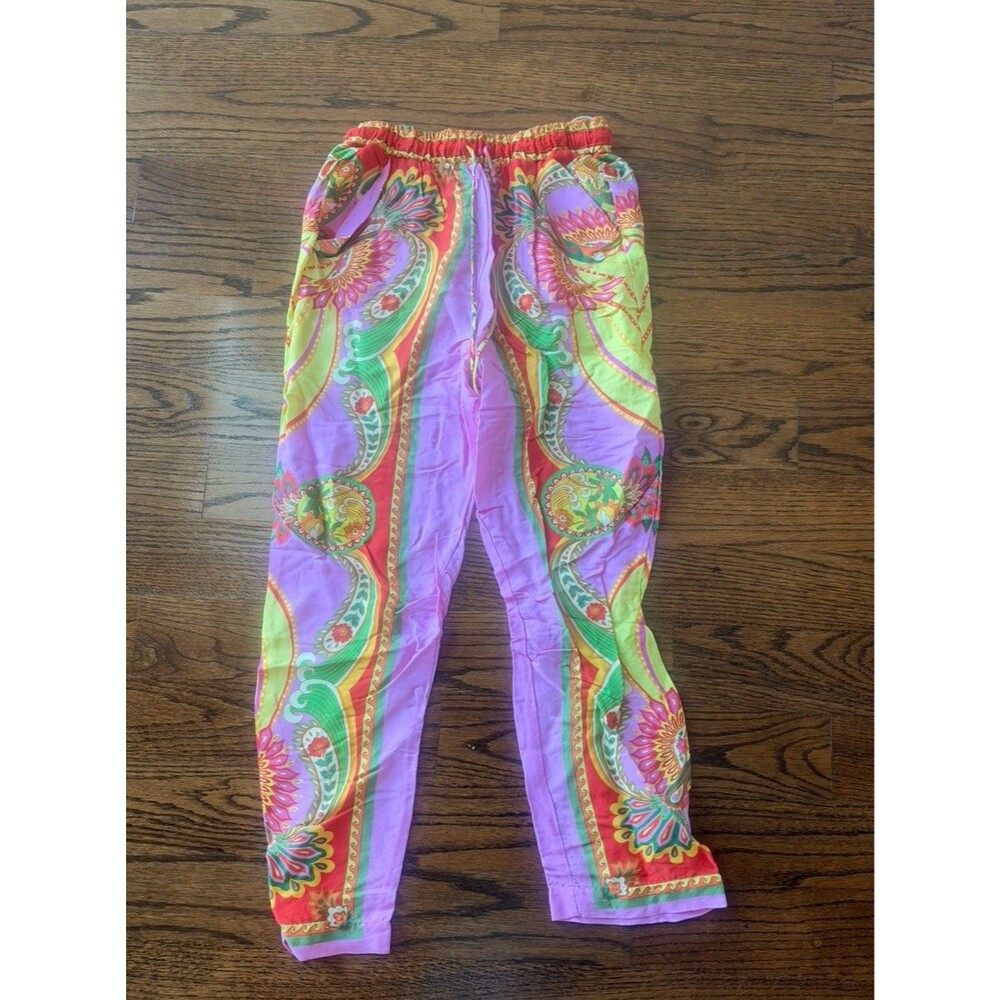 Farm Rio Beach Toucans Scarf Paisley Multicolor Cropped Pants Sz  XS